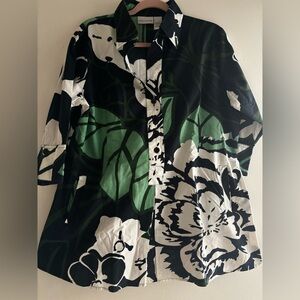 Floral Black and Green Button-Up Shirt